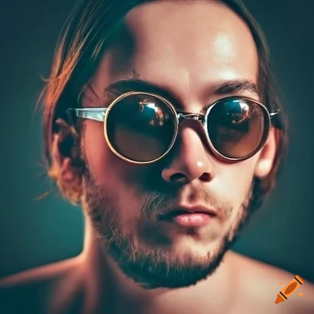 man with long hair wearing round sunglasses