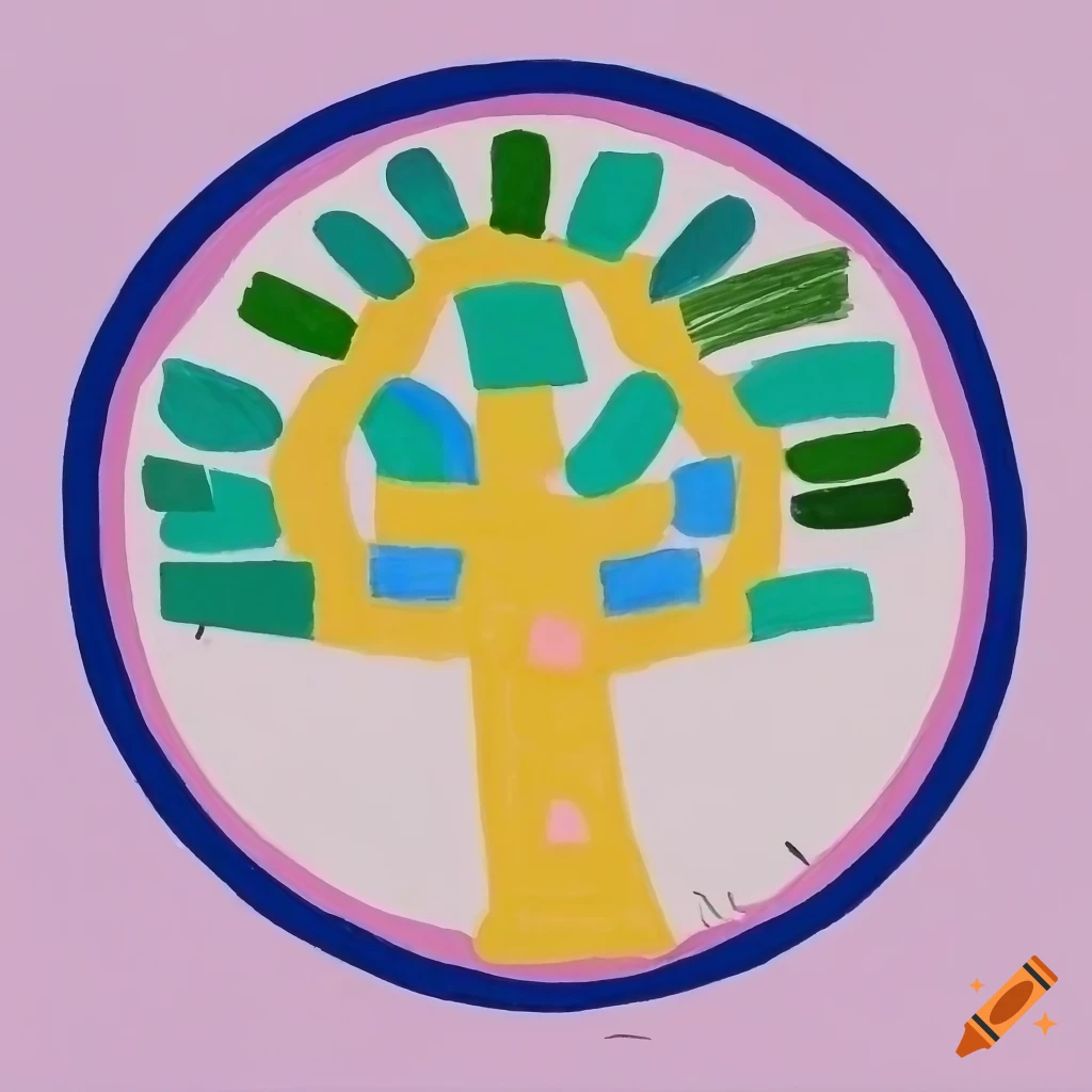 cubist drawing of a colorful tree