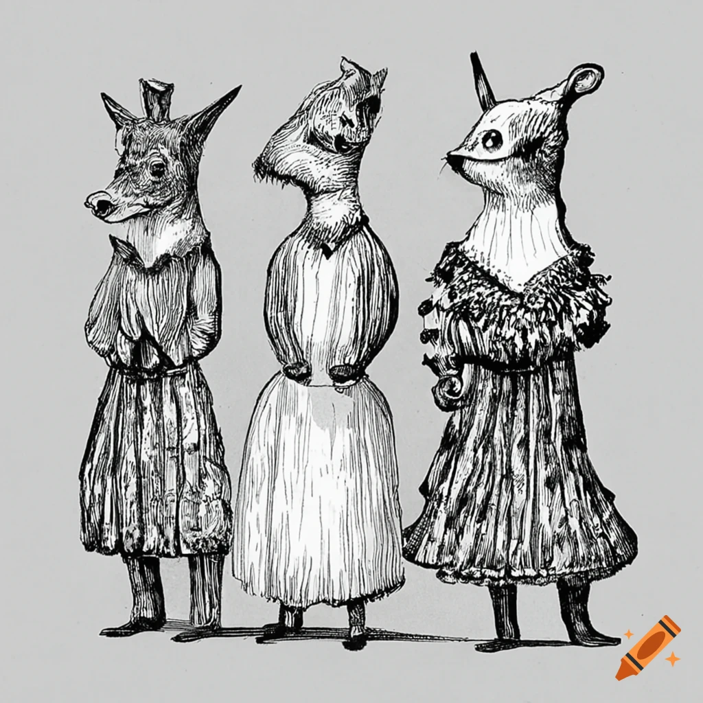 Anthropomorphic animals wearing victorian clothes, by edward gorey