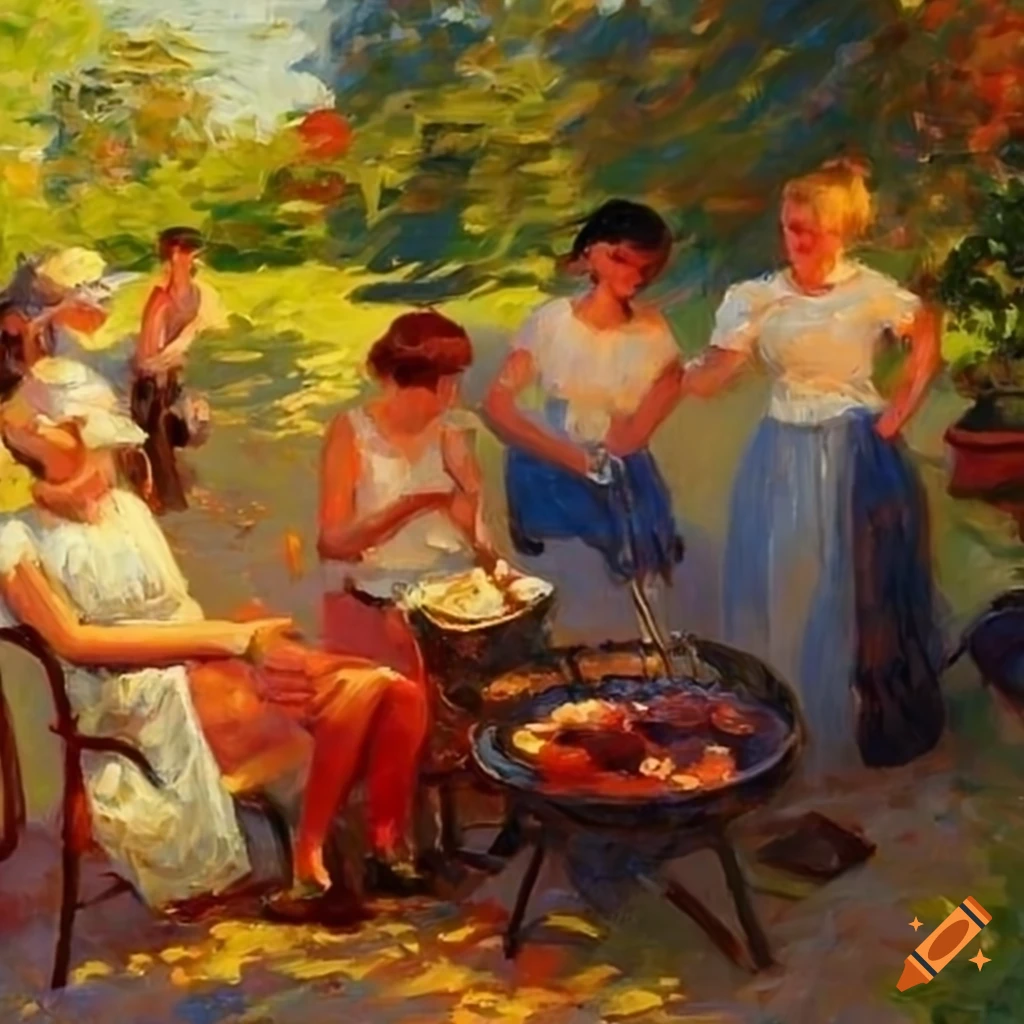 impressionist painting of a summer barbecue