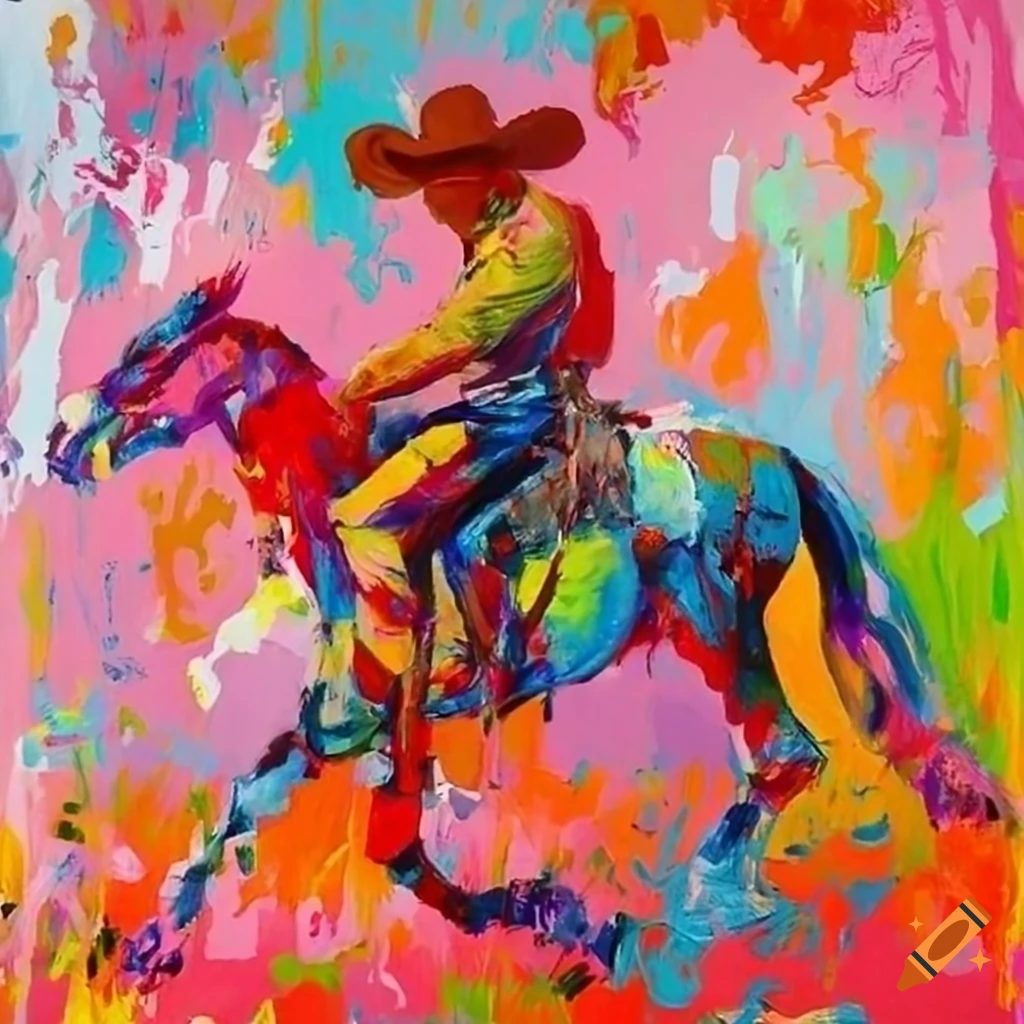 vibrant rodeo painting in the style of Leroy Neiman