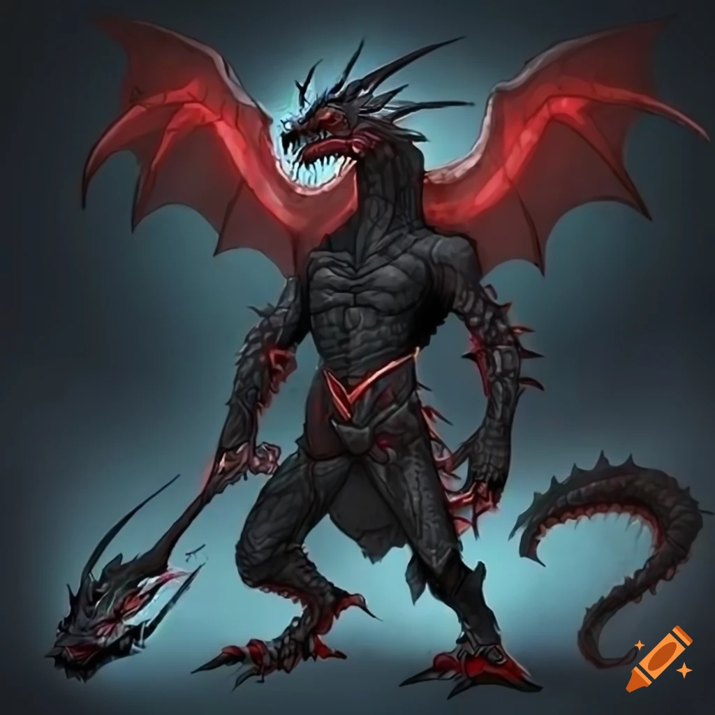 Red-eyes black dragon as a dragonborn on Craiyon