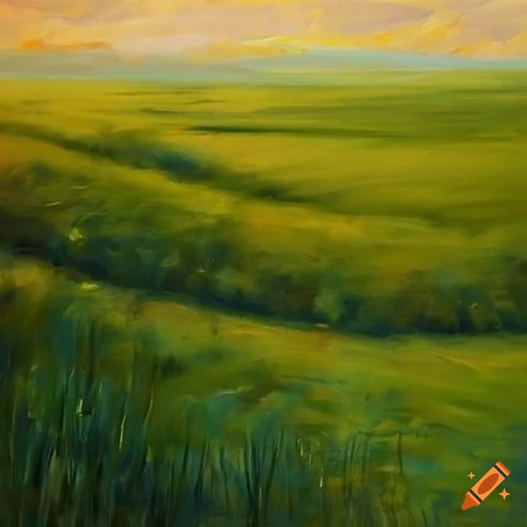 oil painting of a sunny grassy field