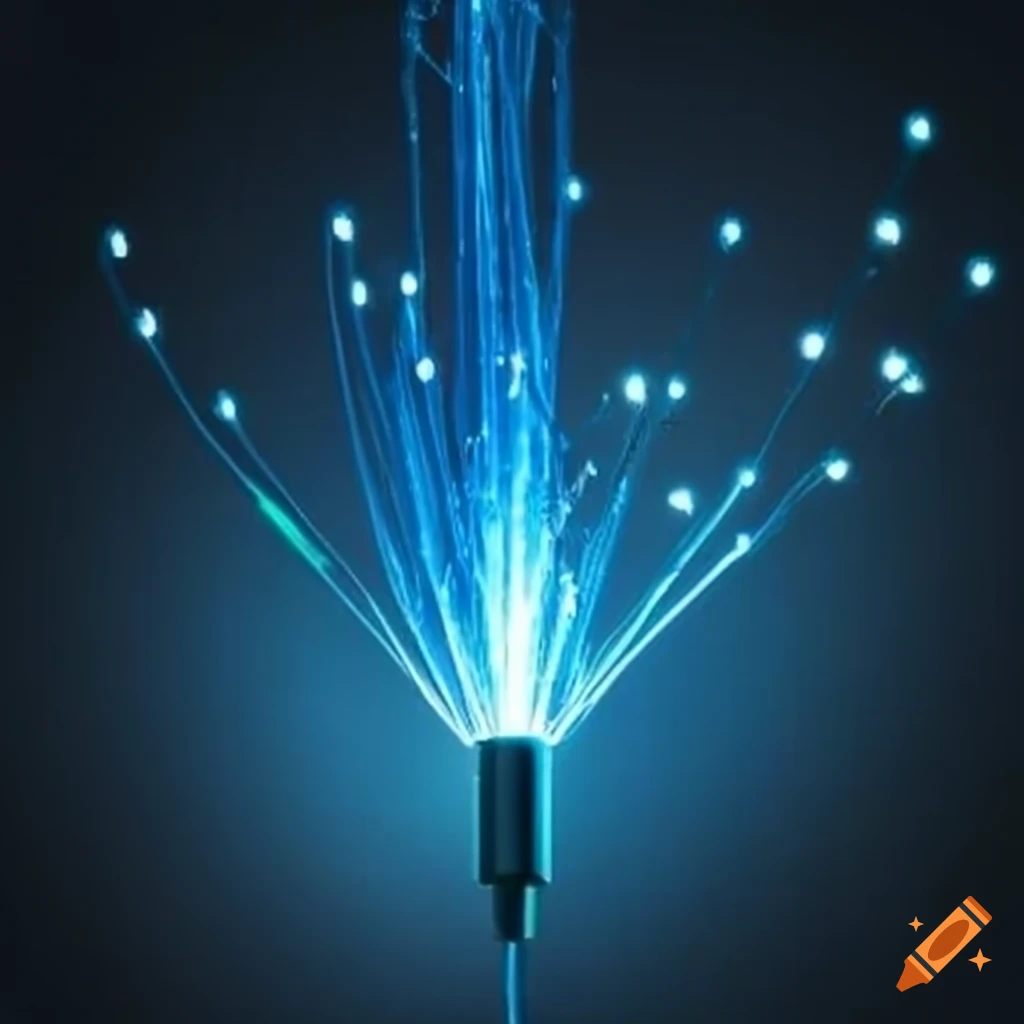 illustration of an optical fiber transmitting light pulse
