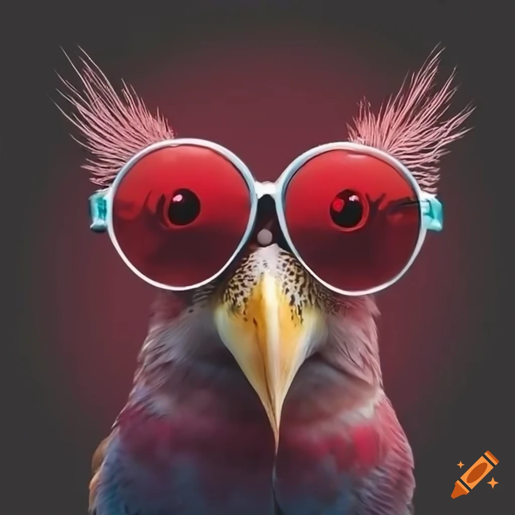Birds wearing glasses with red lenses