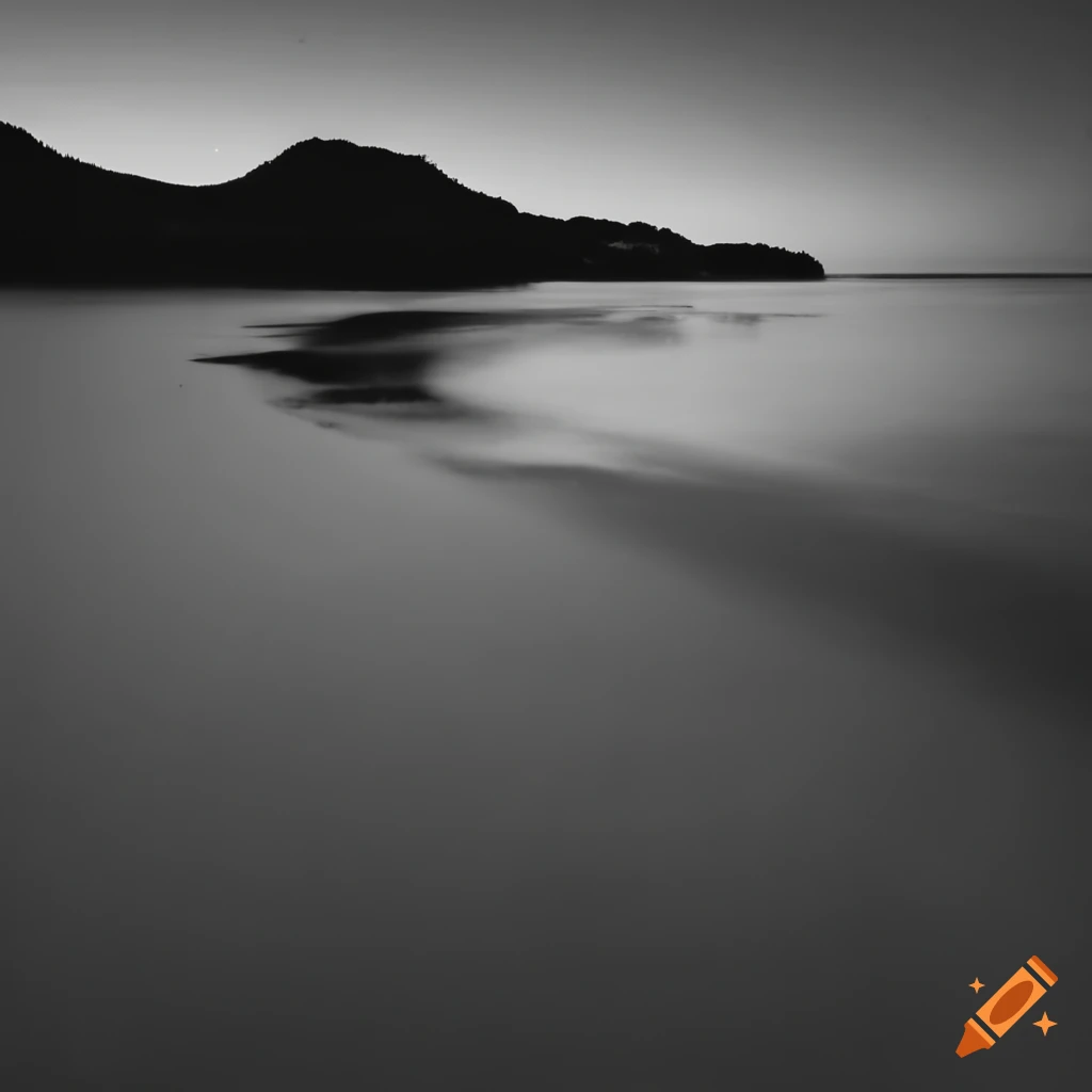 monochrome photograph of a beach at night with shadows