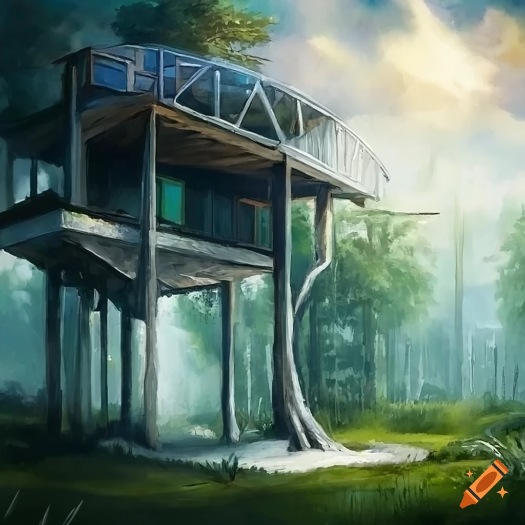 A white modern tree house, epic fantasy art on Craiyon