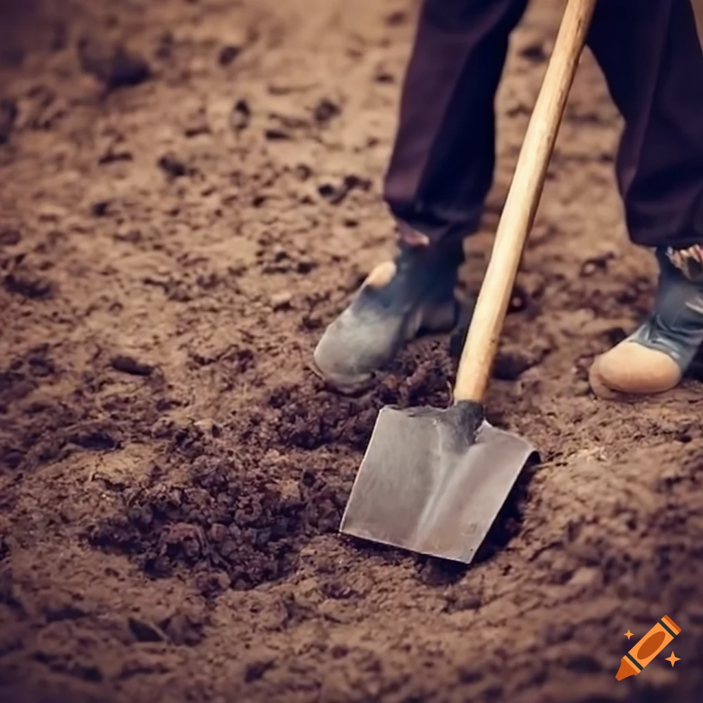 young man digging the ground with a shovel