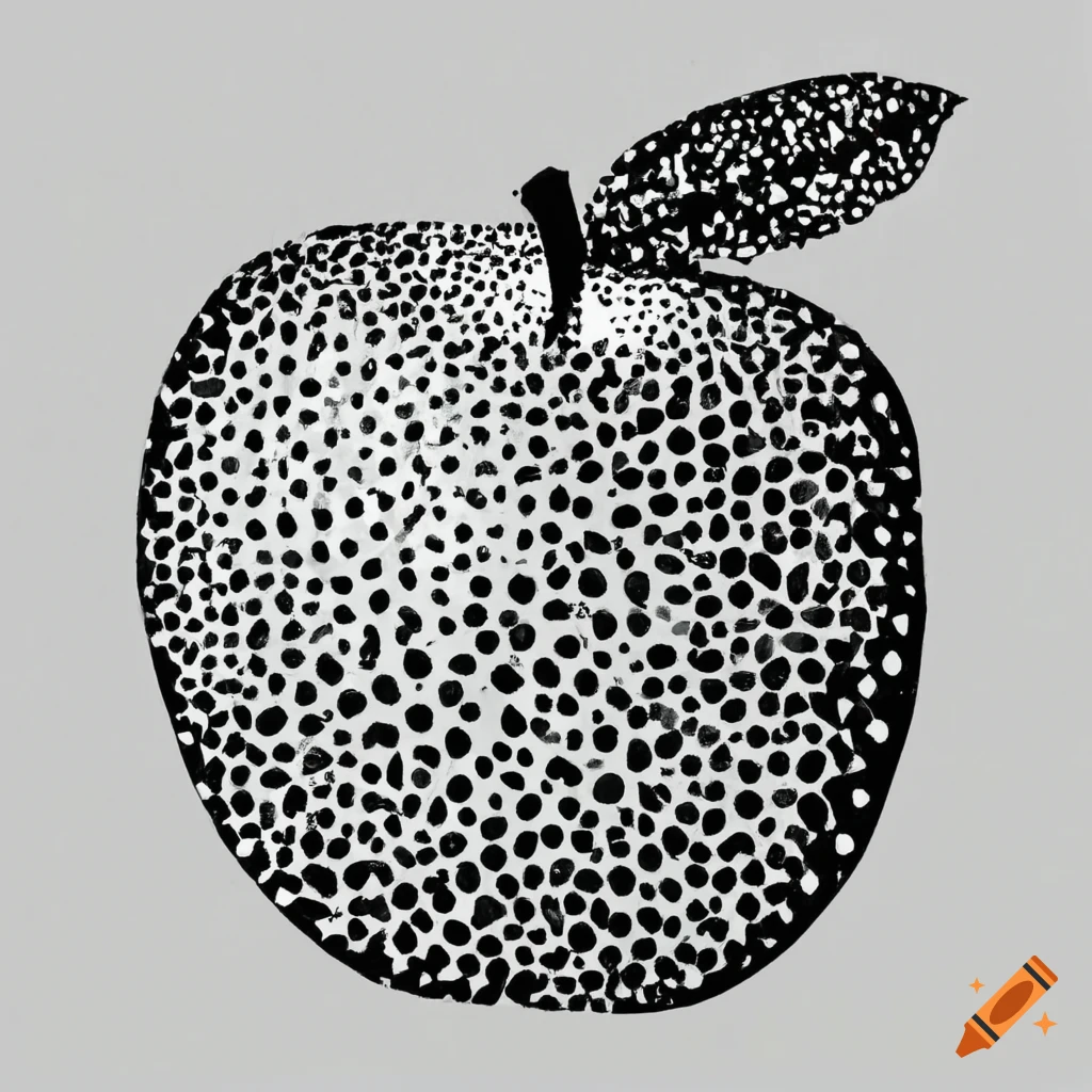 black and white pointillism apple illustration