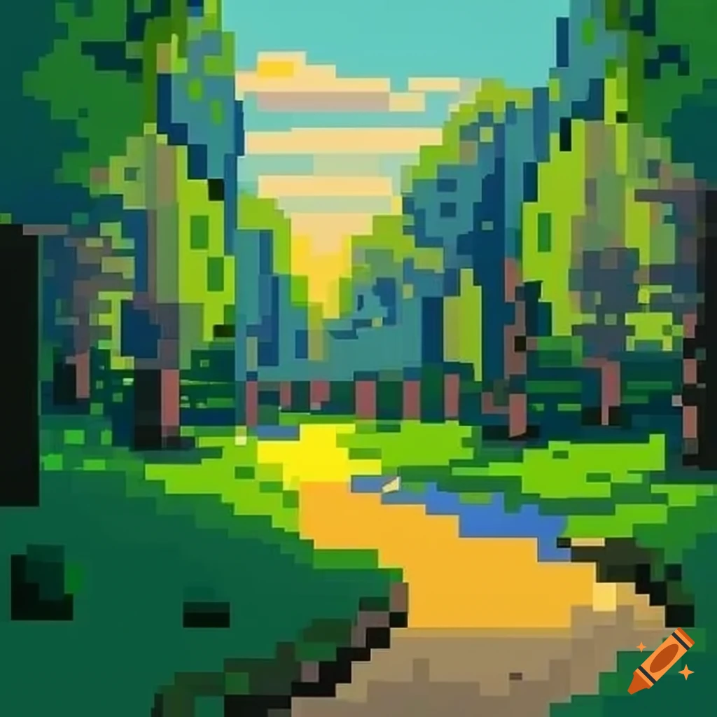 Pixel art paisaje bonito con árboles