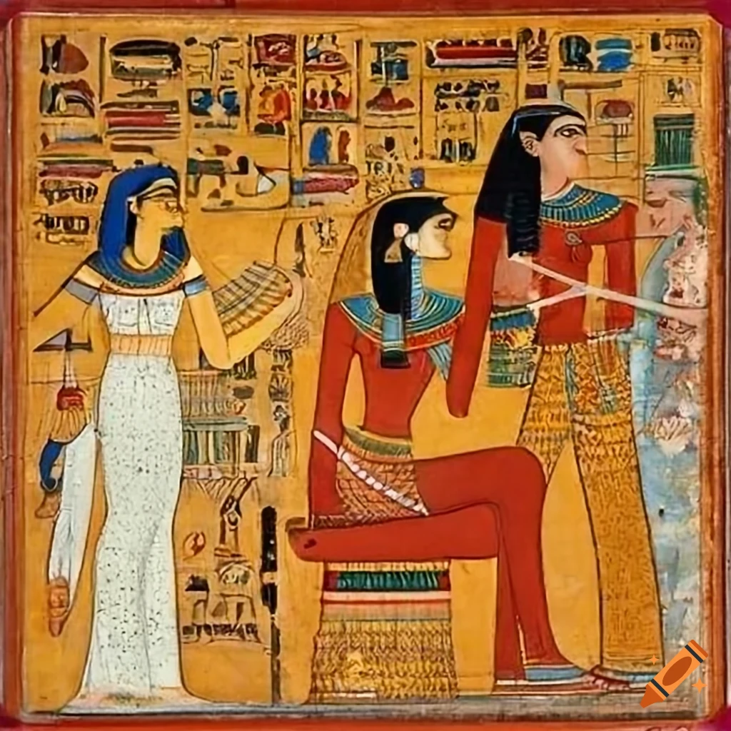 A combination of ancient egyptian painting and herat school painting on