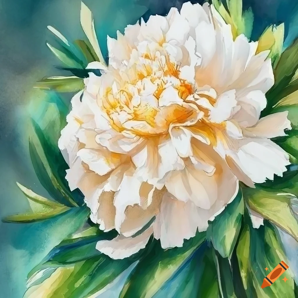 watercolor illustration of white peonies