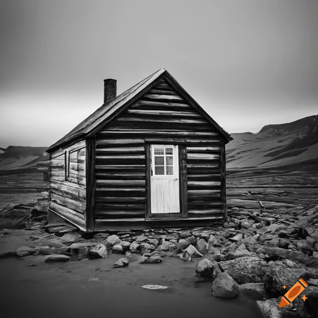 black and white minimalist cabin in Icelandic landscape