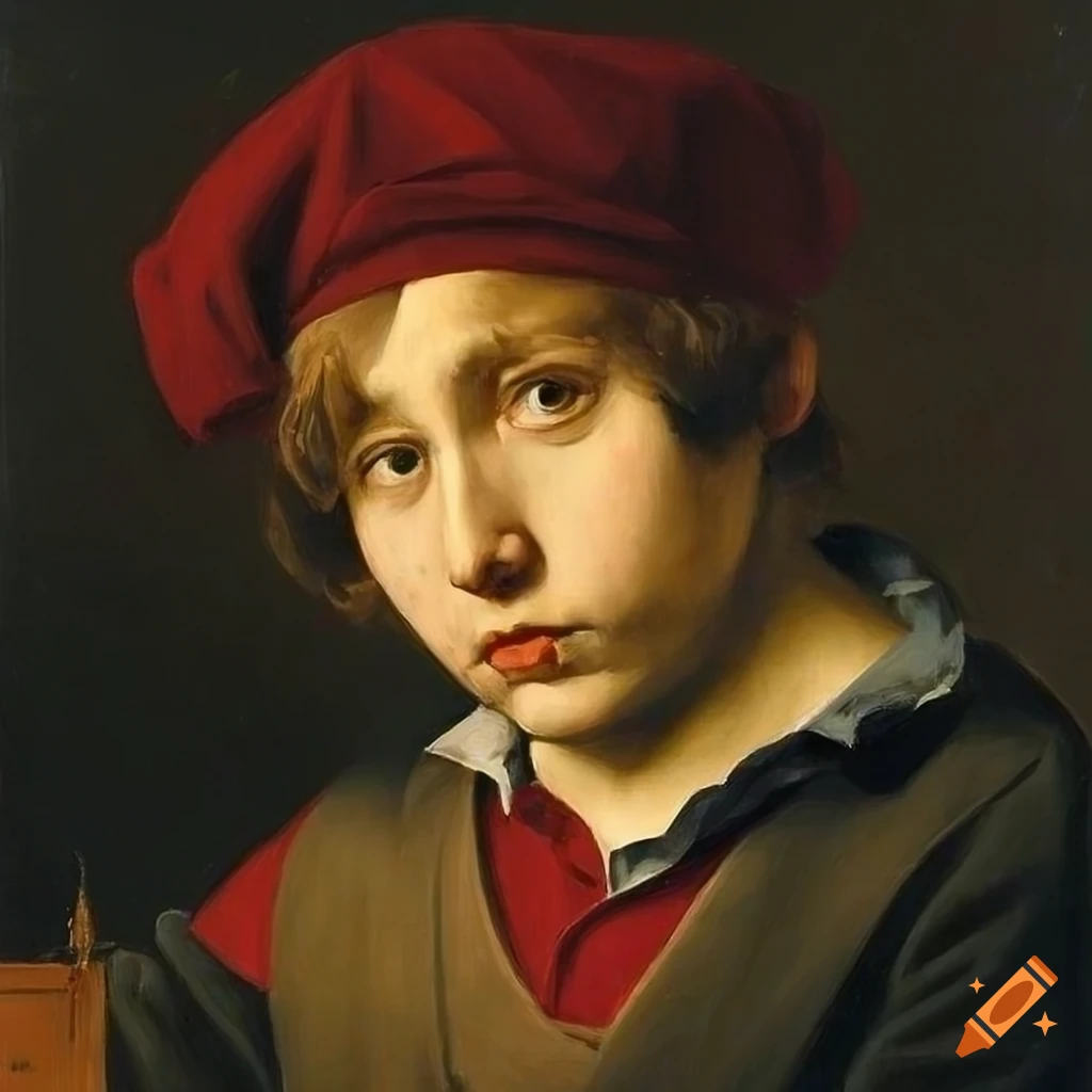 youthful portrait in the style of Rogier van der Weyden, Edward Hopper, and Rembrandt