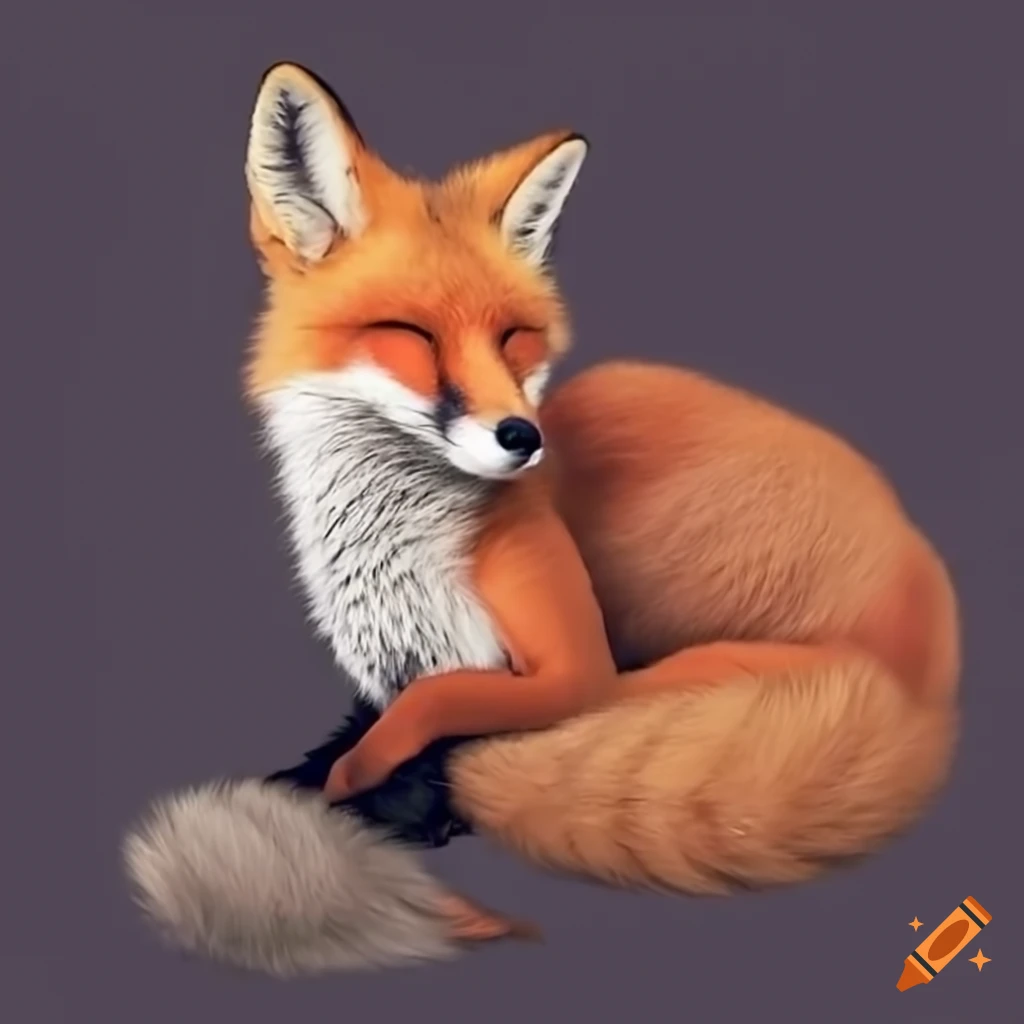 Fox with fluffy tail sleeping
