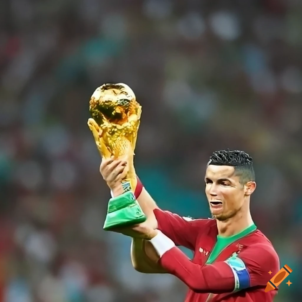 Portugal's Cristiano Ronaldo in the year 2026 celebrating with FIFA WORLD CUP Trophy after beating Argentina in the final match