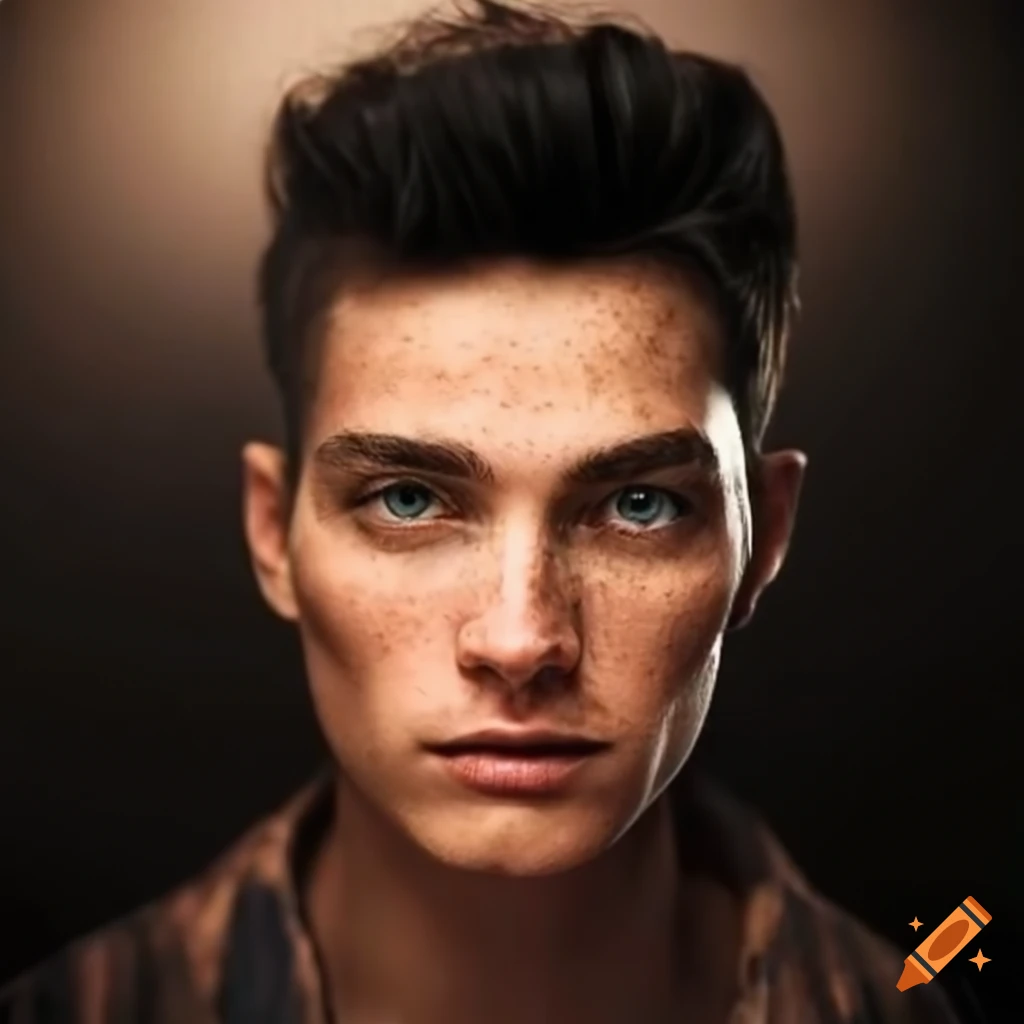 portrait of a mature man with dark hair and freckles