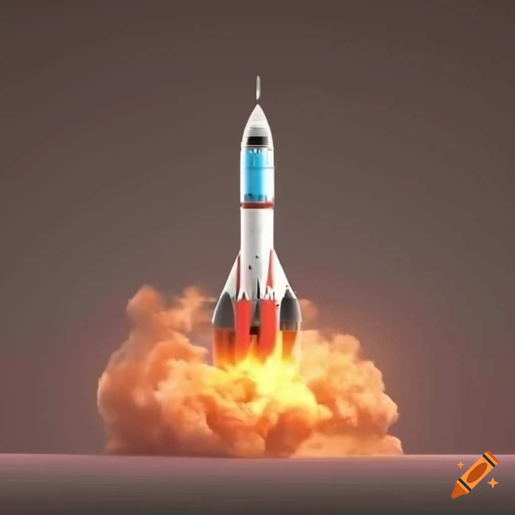 3D rocket launching with fire and smoke