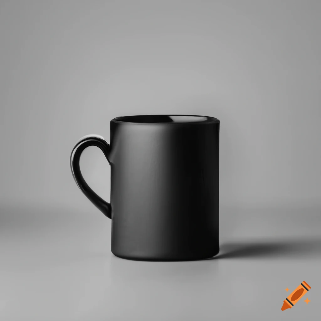 volumetric lighting on a black mug on a table