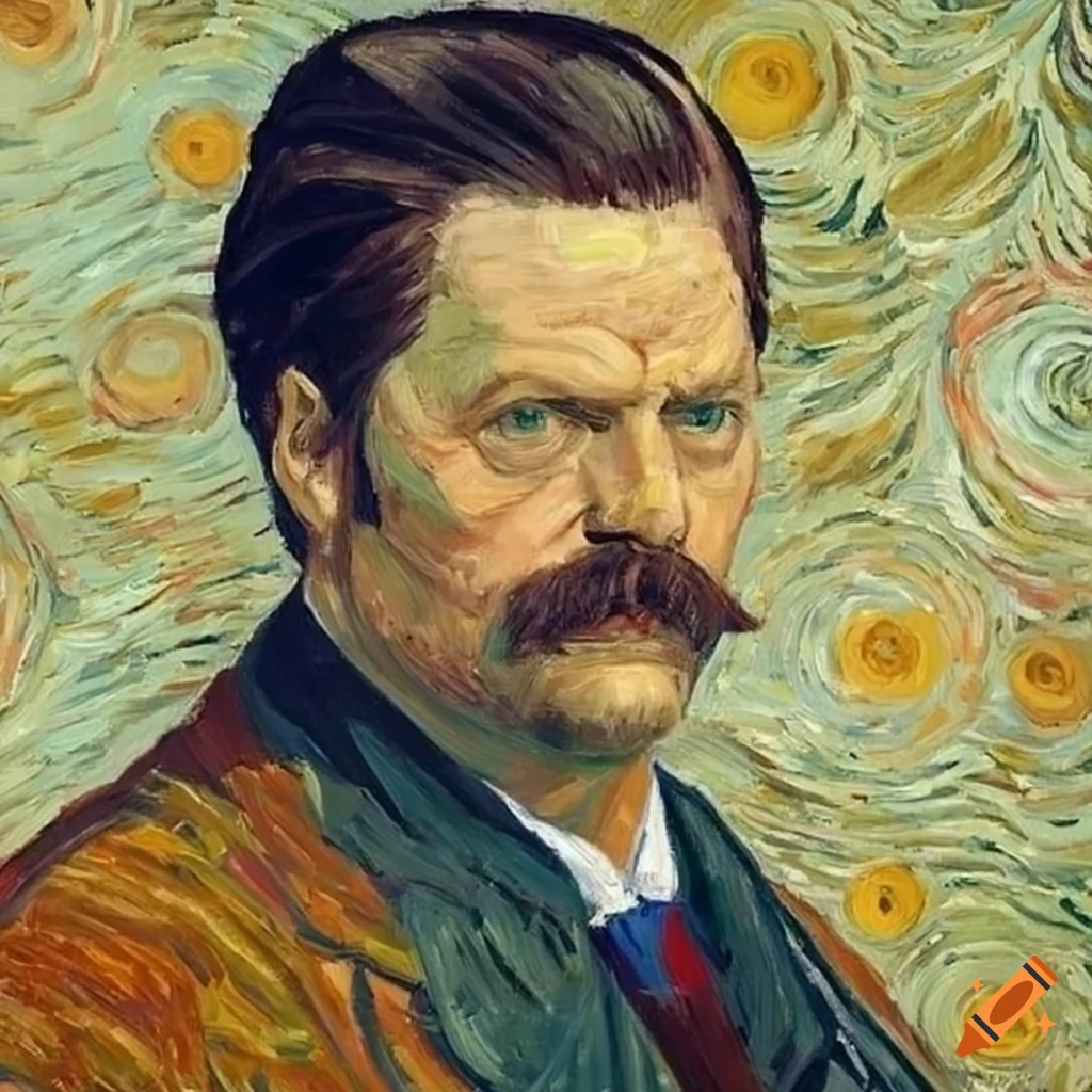 portrait of Ron Swanson in Van Gogh style