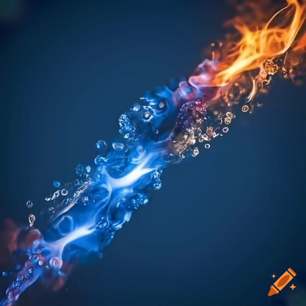 contrast of flame and water on navy blue