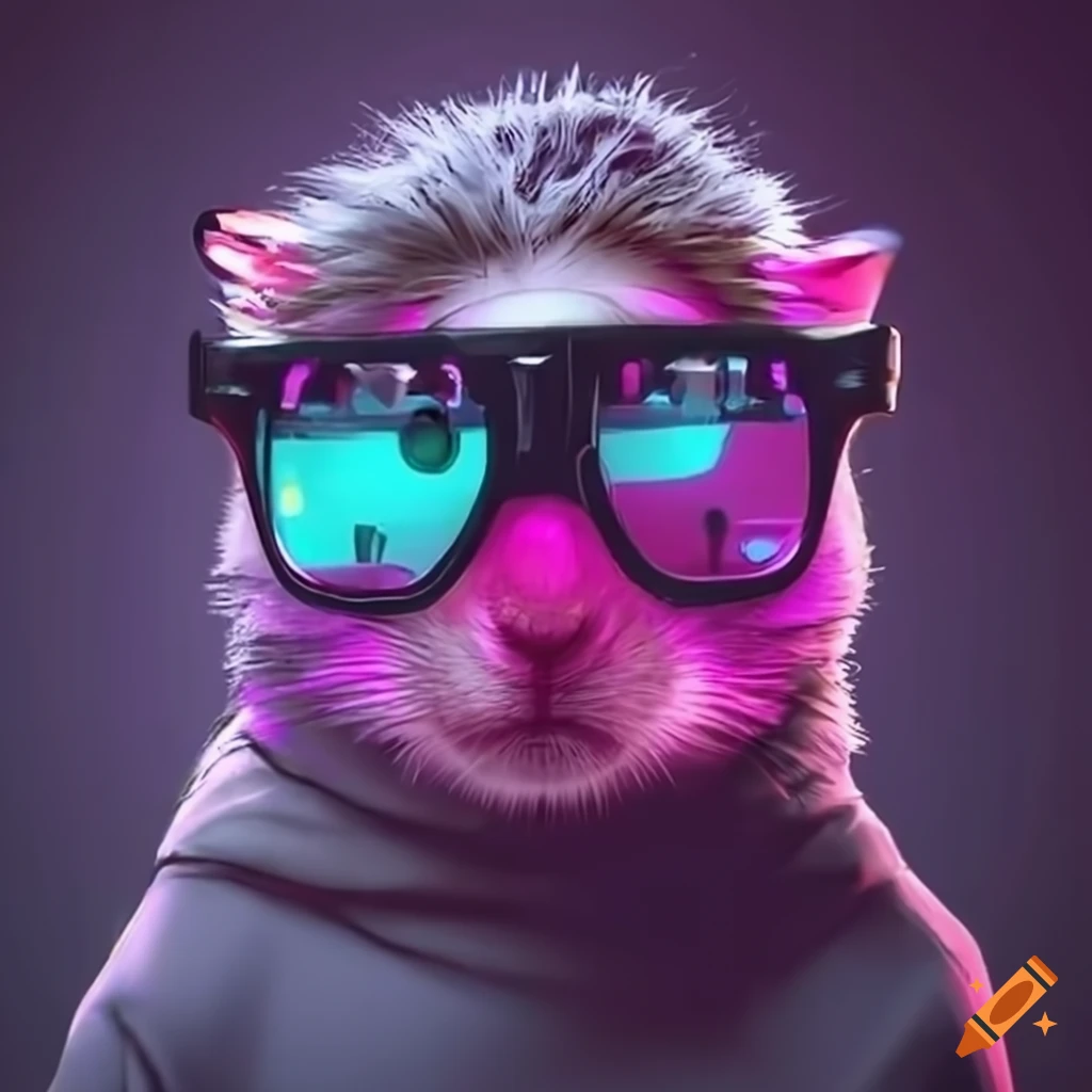 Cyberpunk hamster wearing glasses on Craiyon