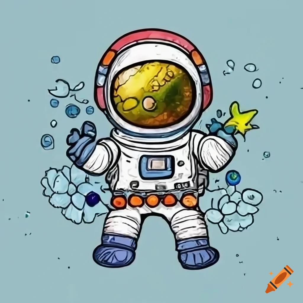 Little astronaut in space - Space Kids Coloring Pages