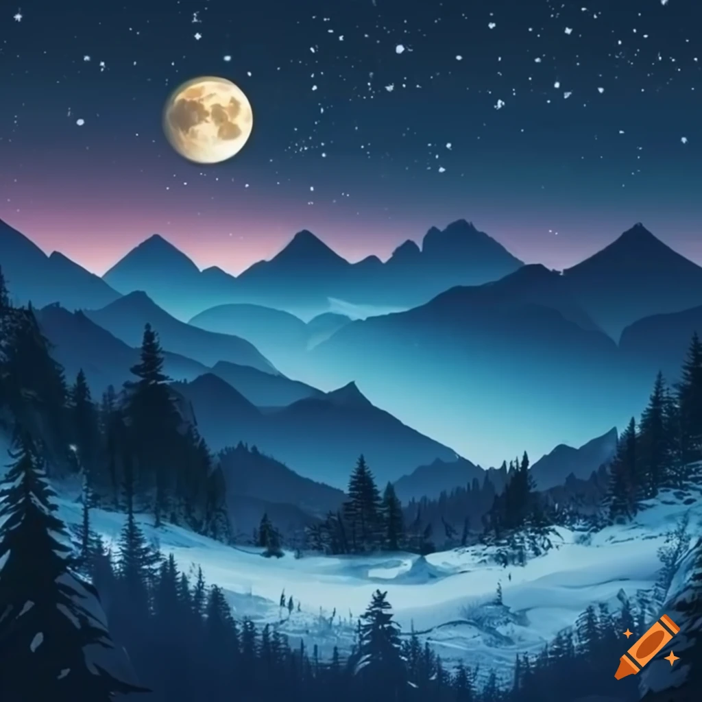 moonlit snowy mountain landscape