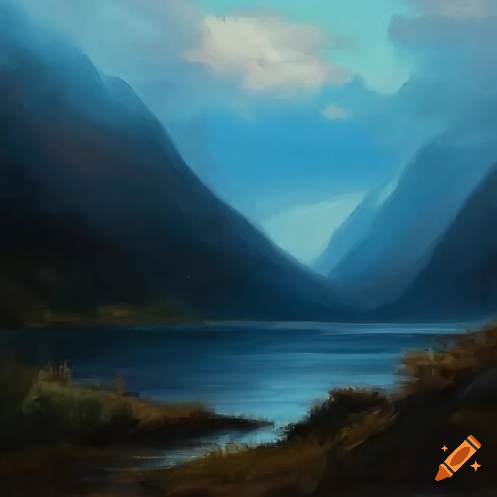 Norwegian landscape in oil painting