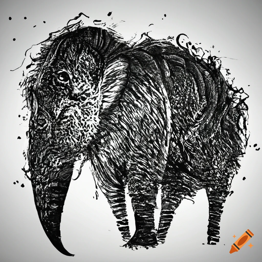 Abstract animal drawn with black ink on white background no human on ...