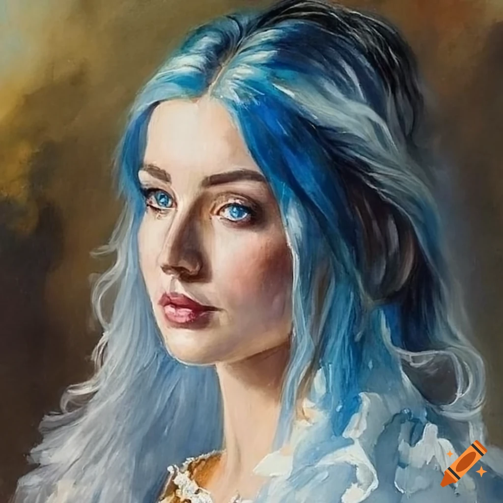 close up portrait of a woman with blue and white hair