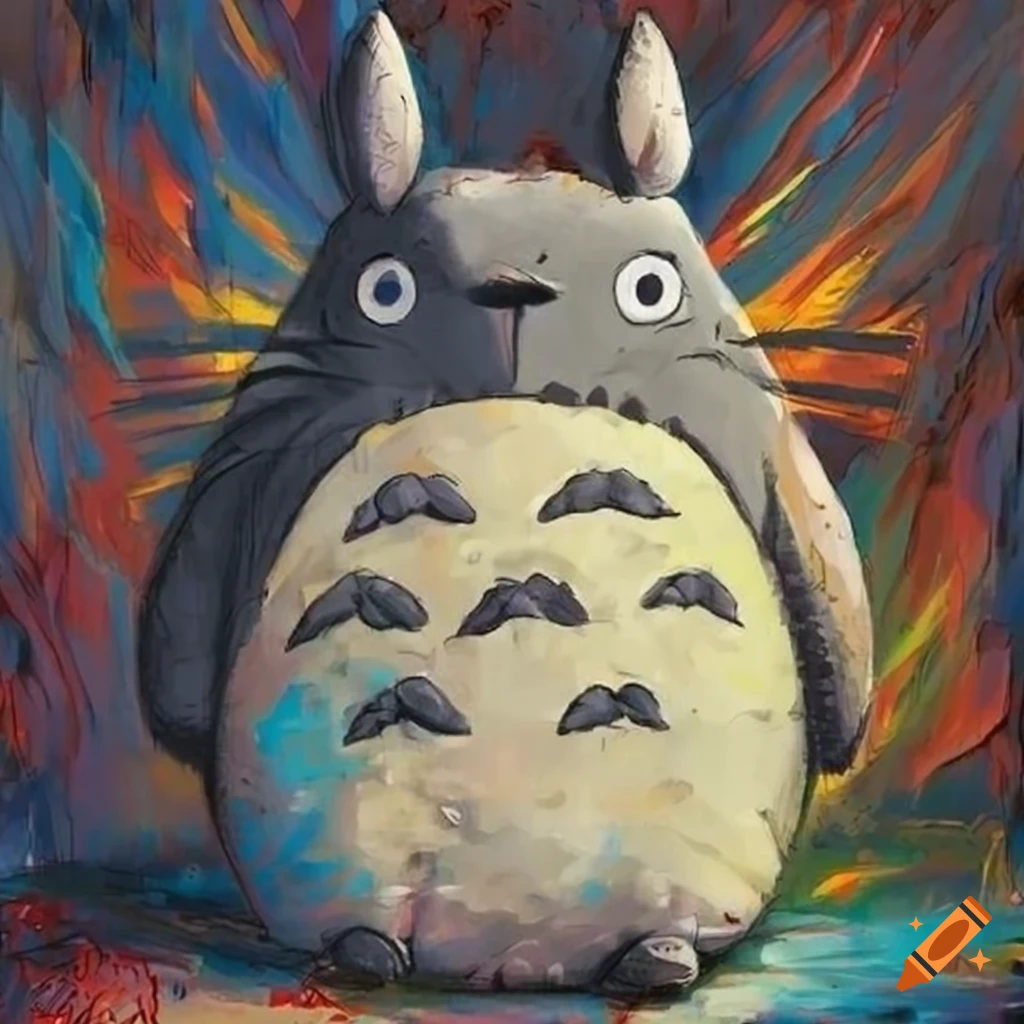 Totoro crying in a comic style illustration