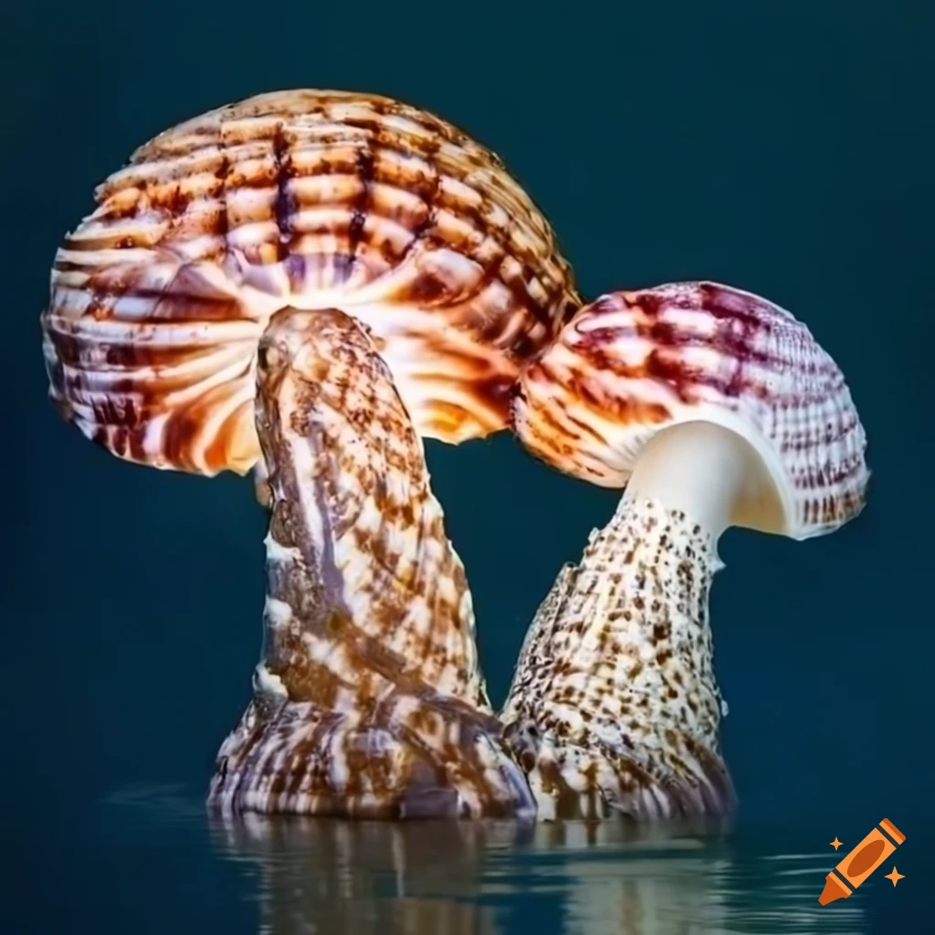 artistic seashell mushroom on water background