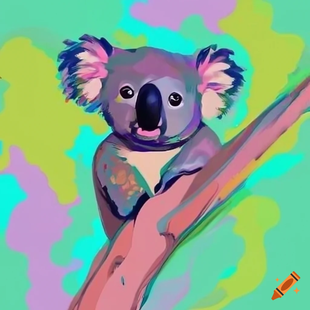 Cute koala tree pastel pink teal green blue colours brentos style on Craiyon