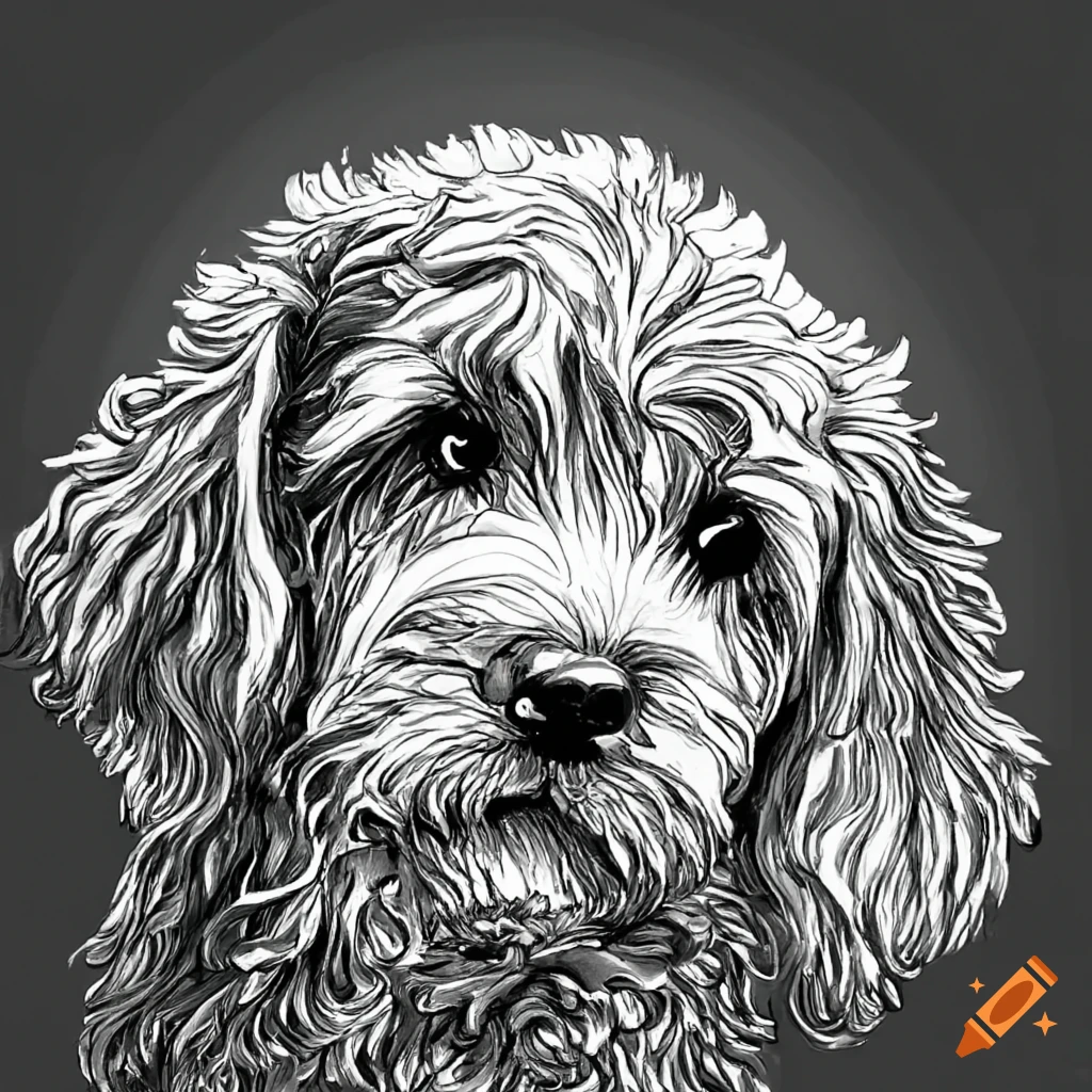 coloring book page with a playful goldendoodle