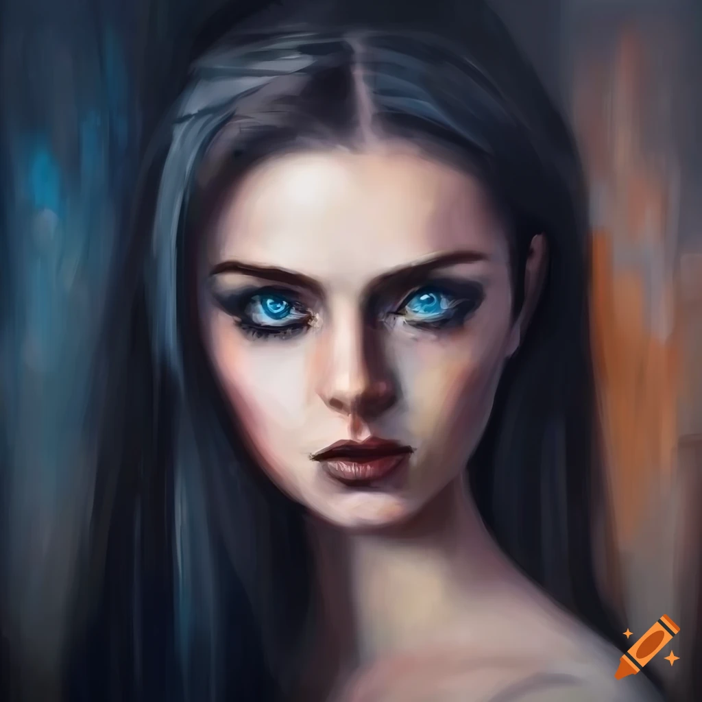 Portrait of a beautiful lady, light colored eyes, elegant, dark hair