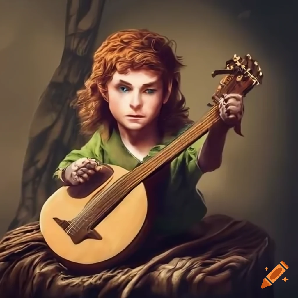 Young hobbit bard playing a lute on Craiyon