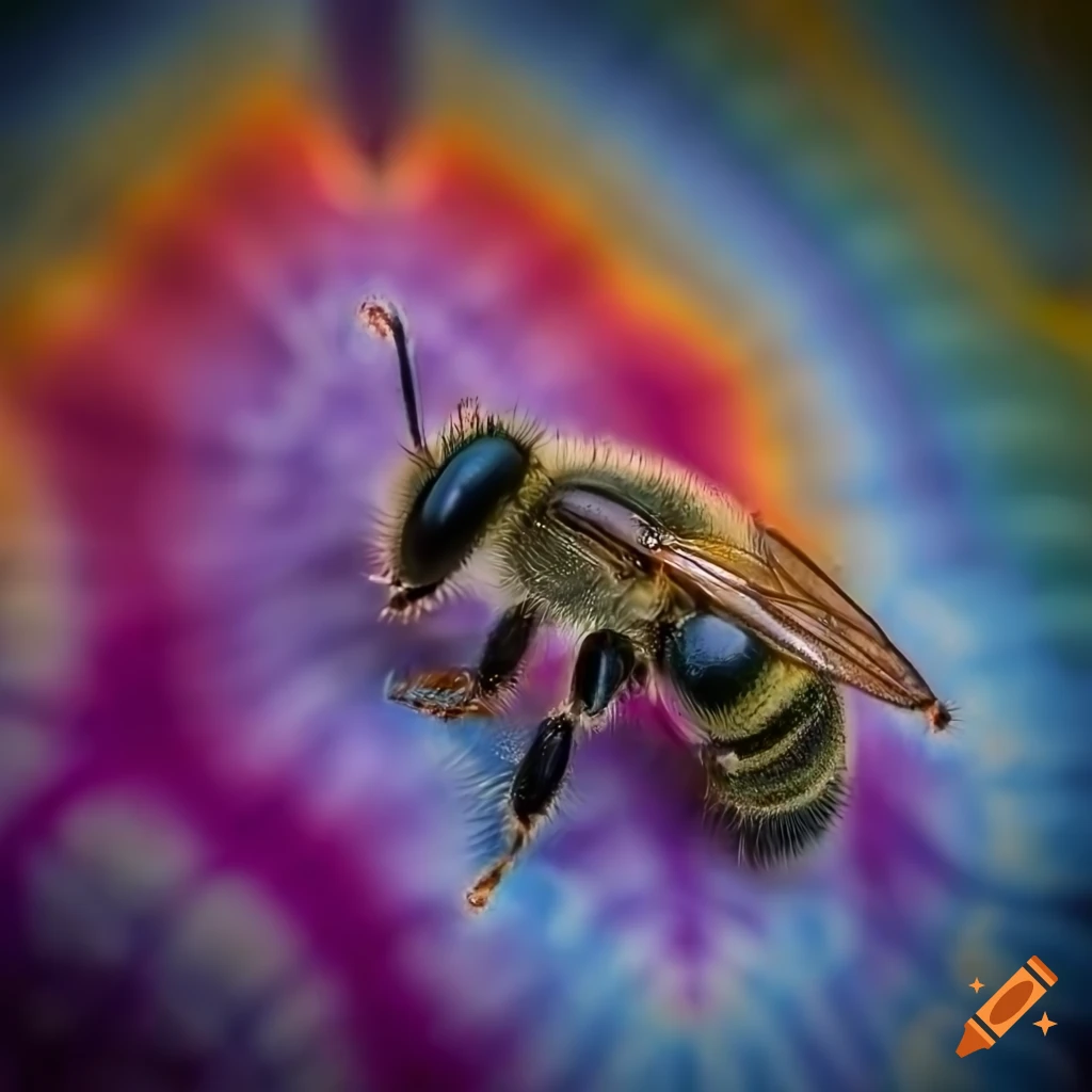 close-up photo of a tie-dye bee