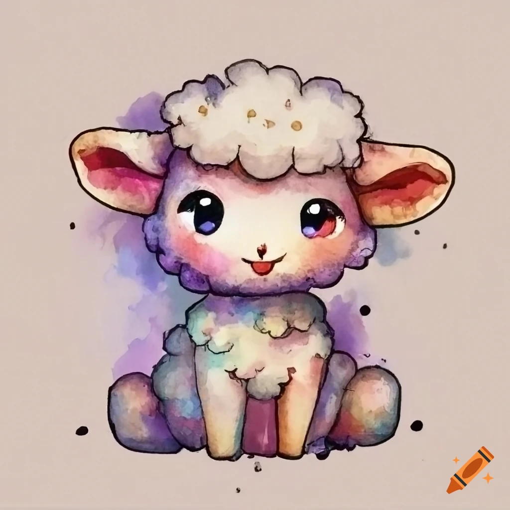 40's style watercolor of a cute lamb