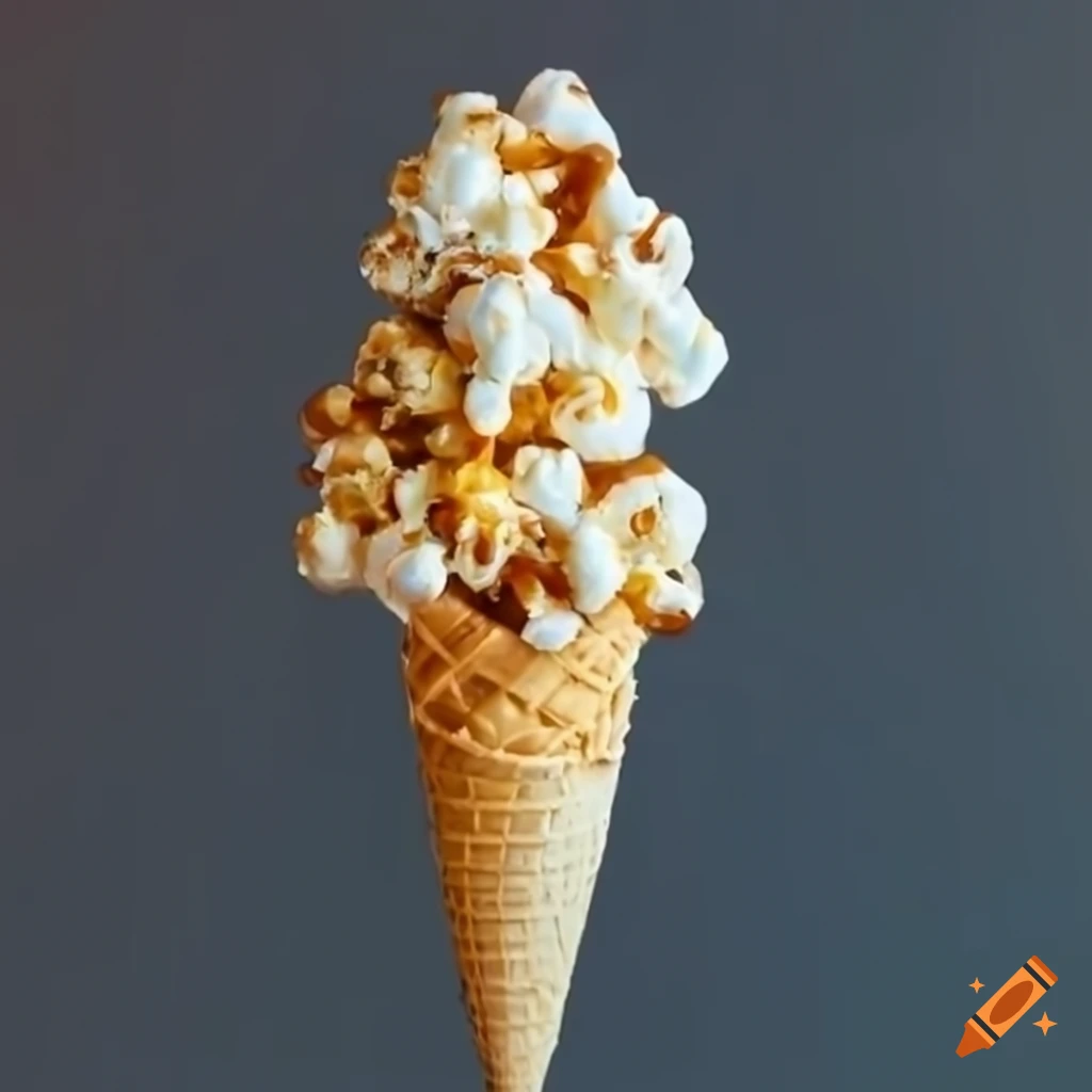 Butter popcorn flavored ice cream cone with caramel shards