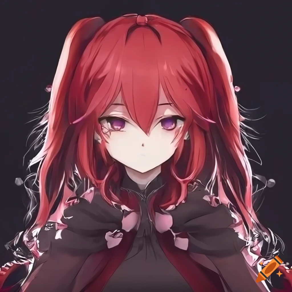 anime girl with red hair on black background