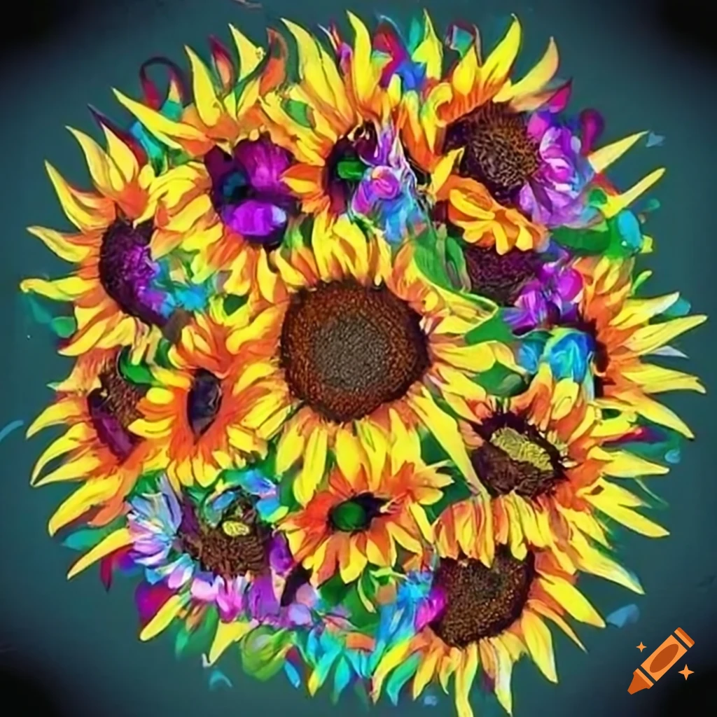 A painting of a floral bouquet sunflowers on Craiyon