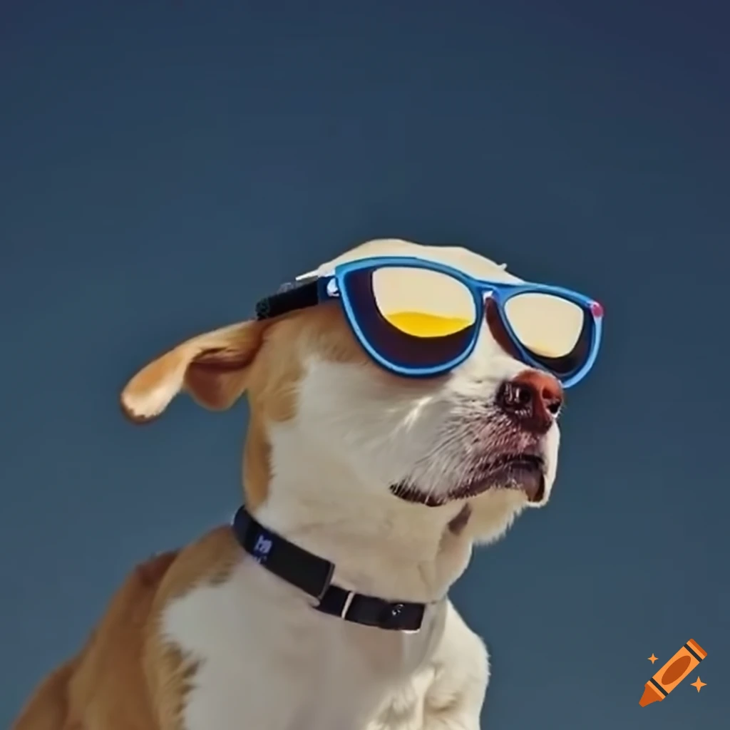 dog wearing sunglasses on the moon