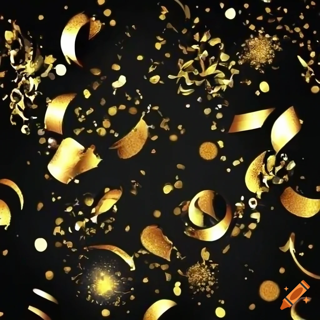 black and golden ink background with confetti