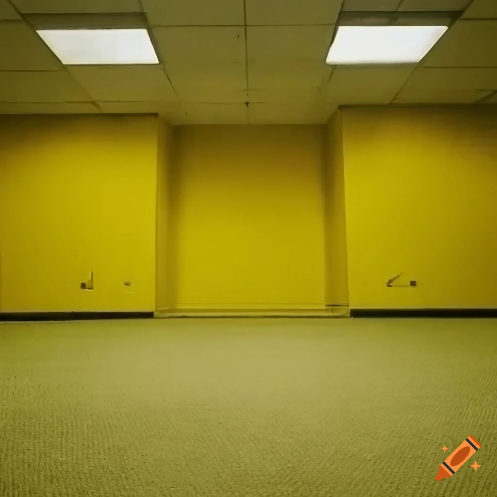 Real life, liminal space, a yellow office space, and a yellow carpeted