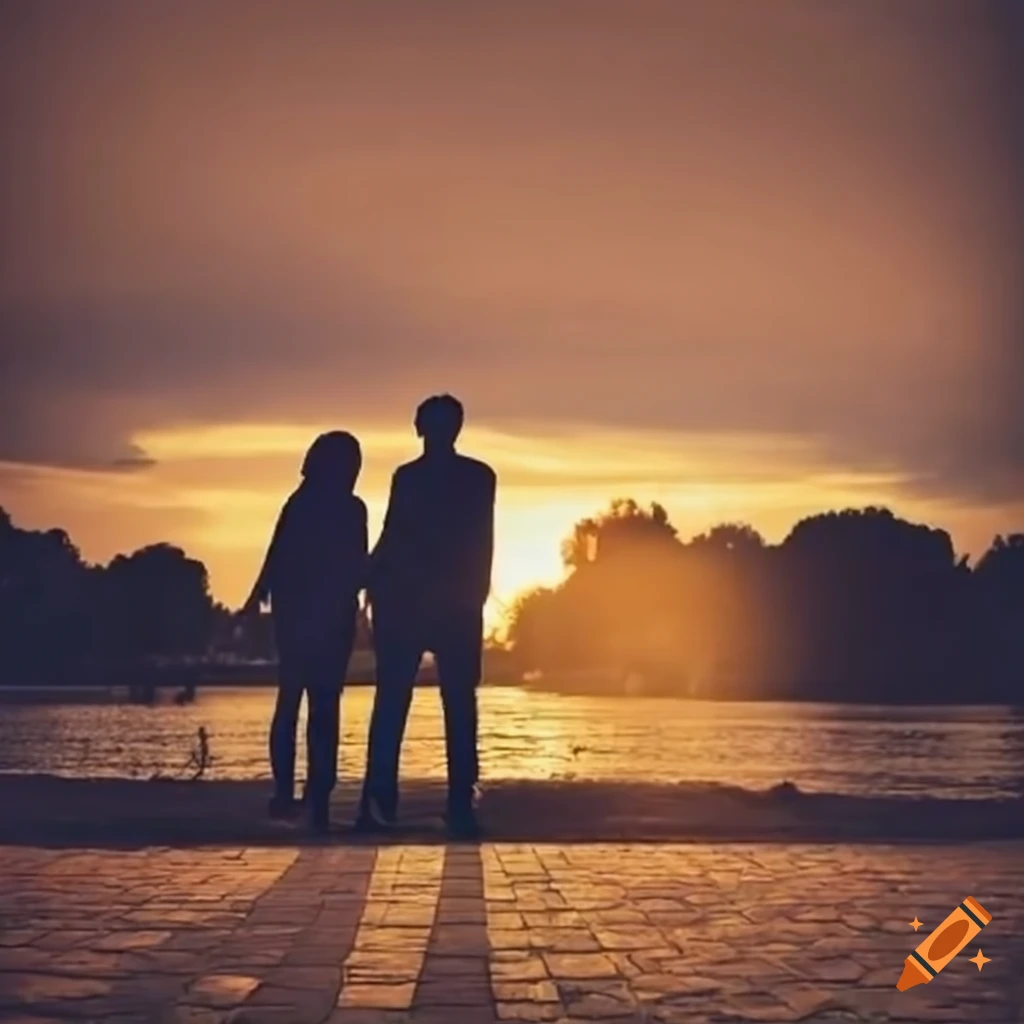 couple enjoying a beautiful sunset in the park