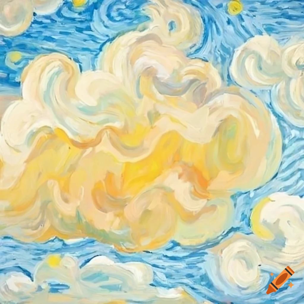 van Gogh style painting of a cloud on white background
