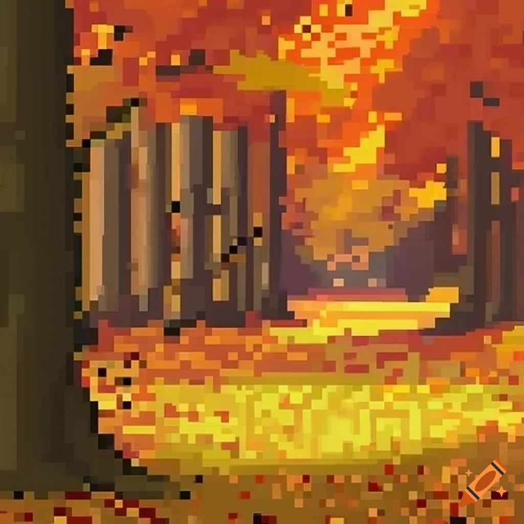 Pixel art of a magical enchanted forest in autumn on Craiyon
