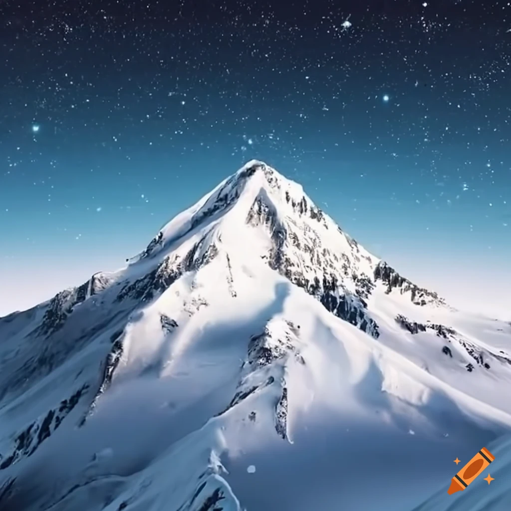 image of a towering snowy mountain