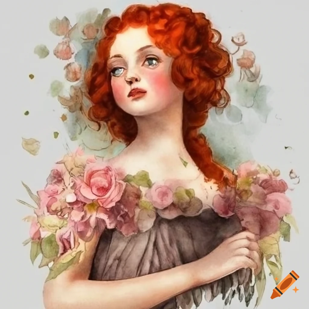 Watercolour Vintage Day Dreamer Clipart Red Haired Girl PNG Digital Watercolour vintage day dreamer clipart red haired girl png digital